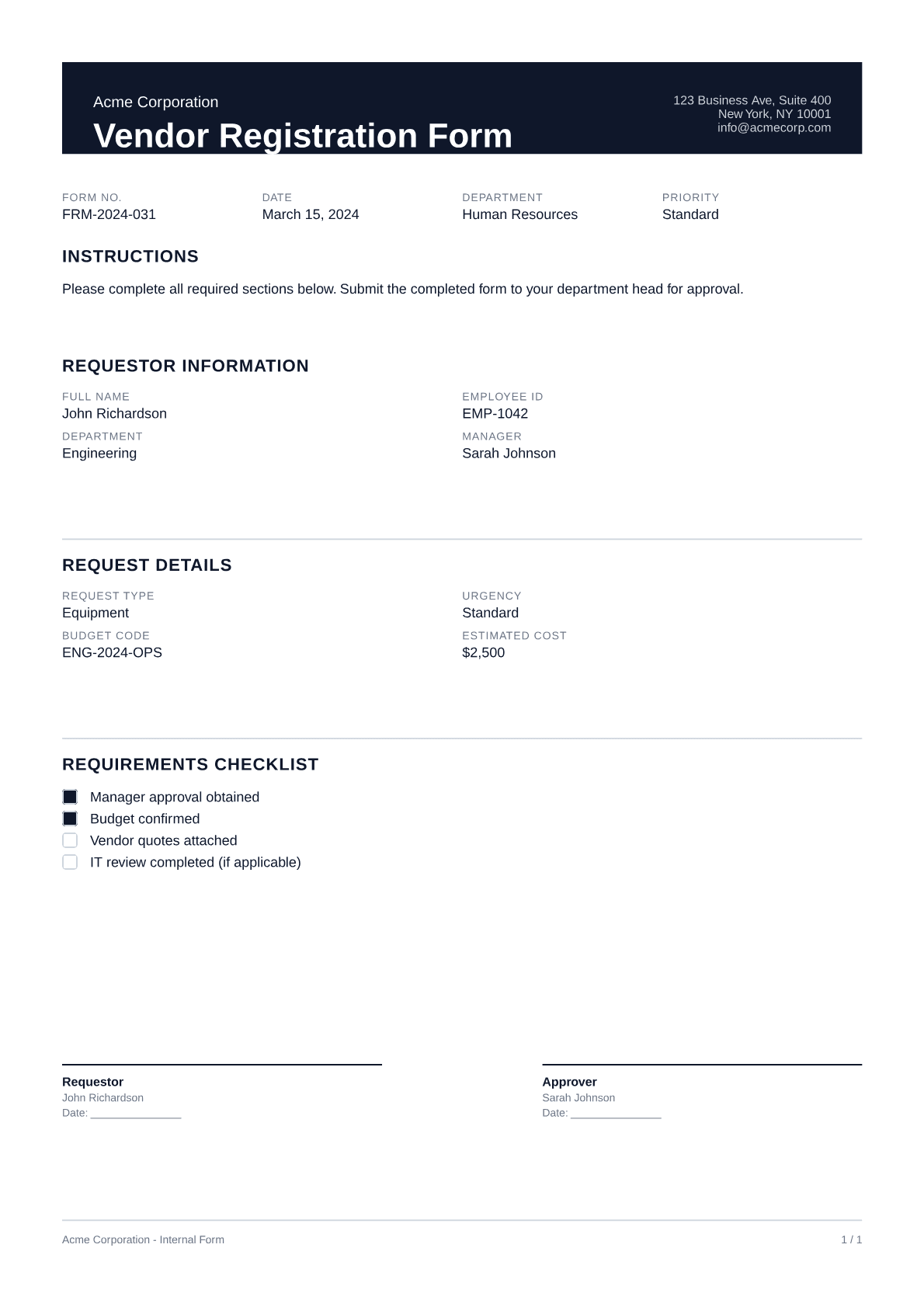 Vendor Registration Form - Professional theme