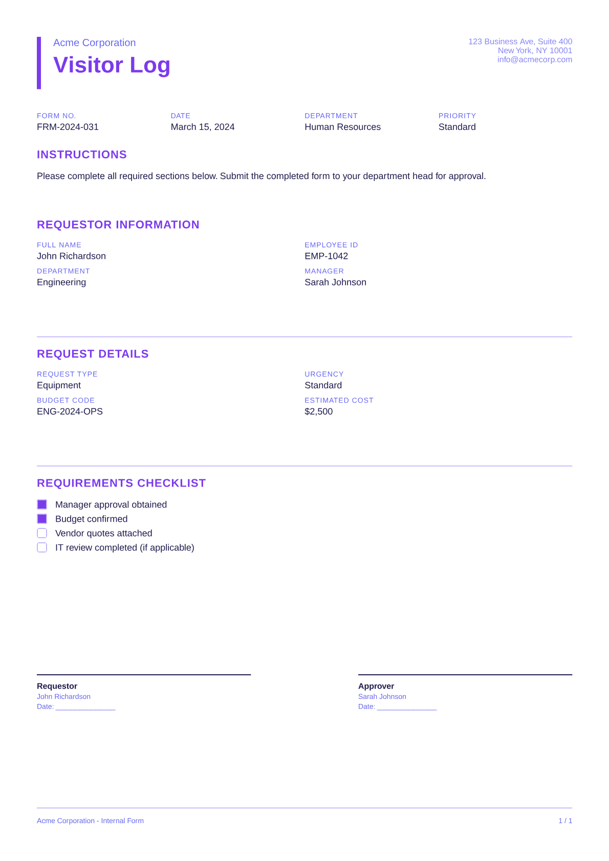 Visitor Log - Bold theme