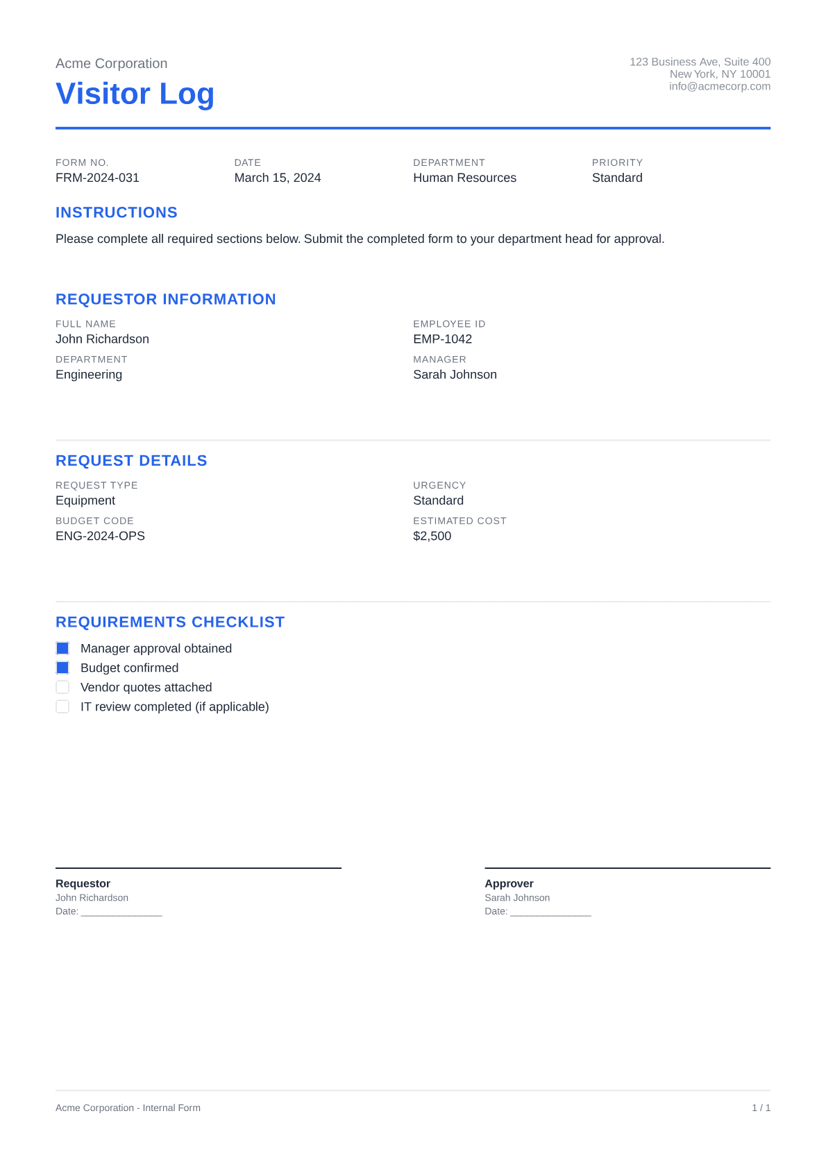 Visitor Log - Clean theme