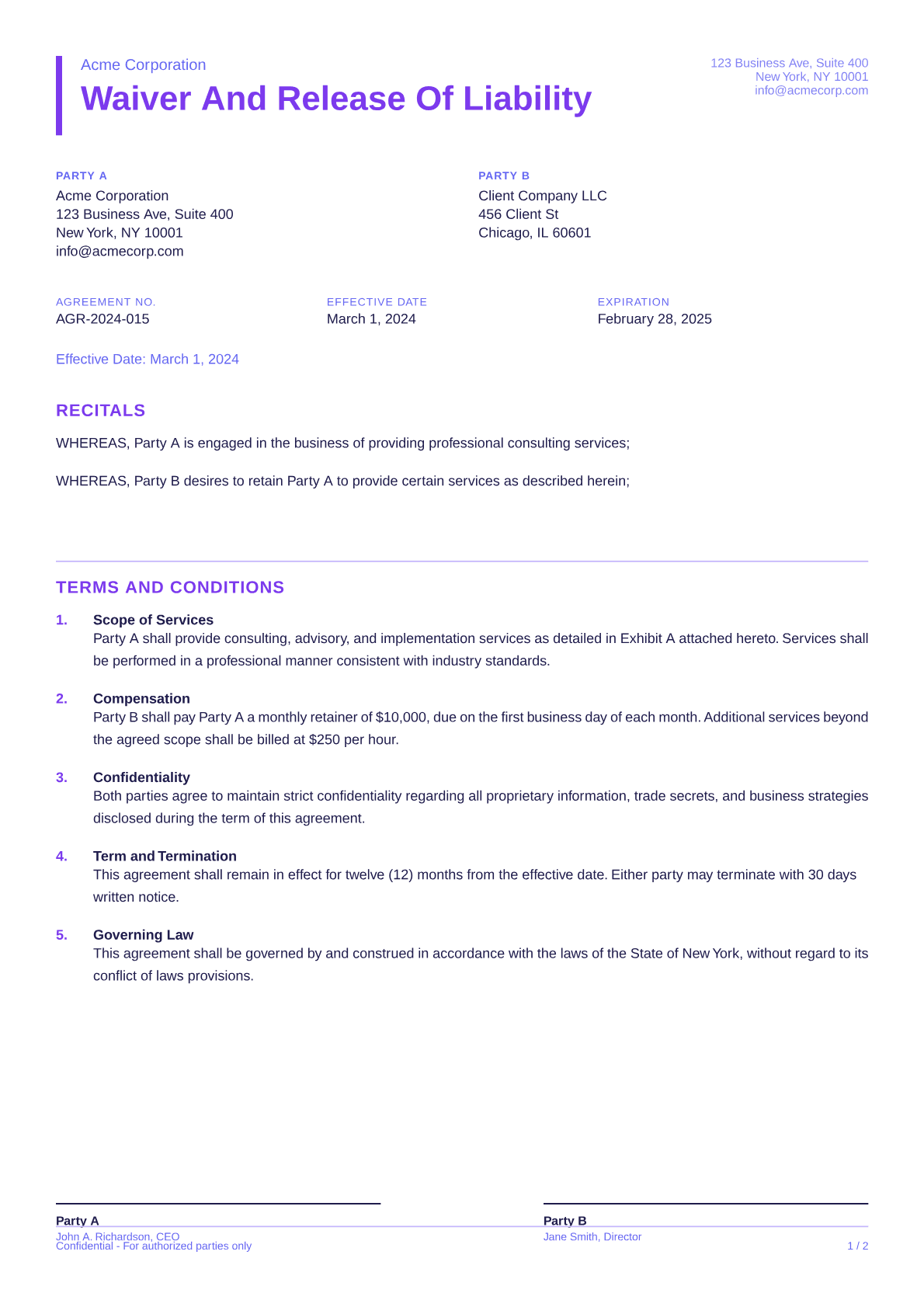 Waiver and Release of Liability - Bold theme