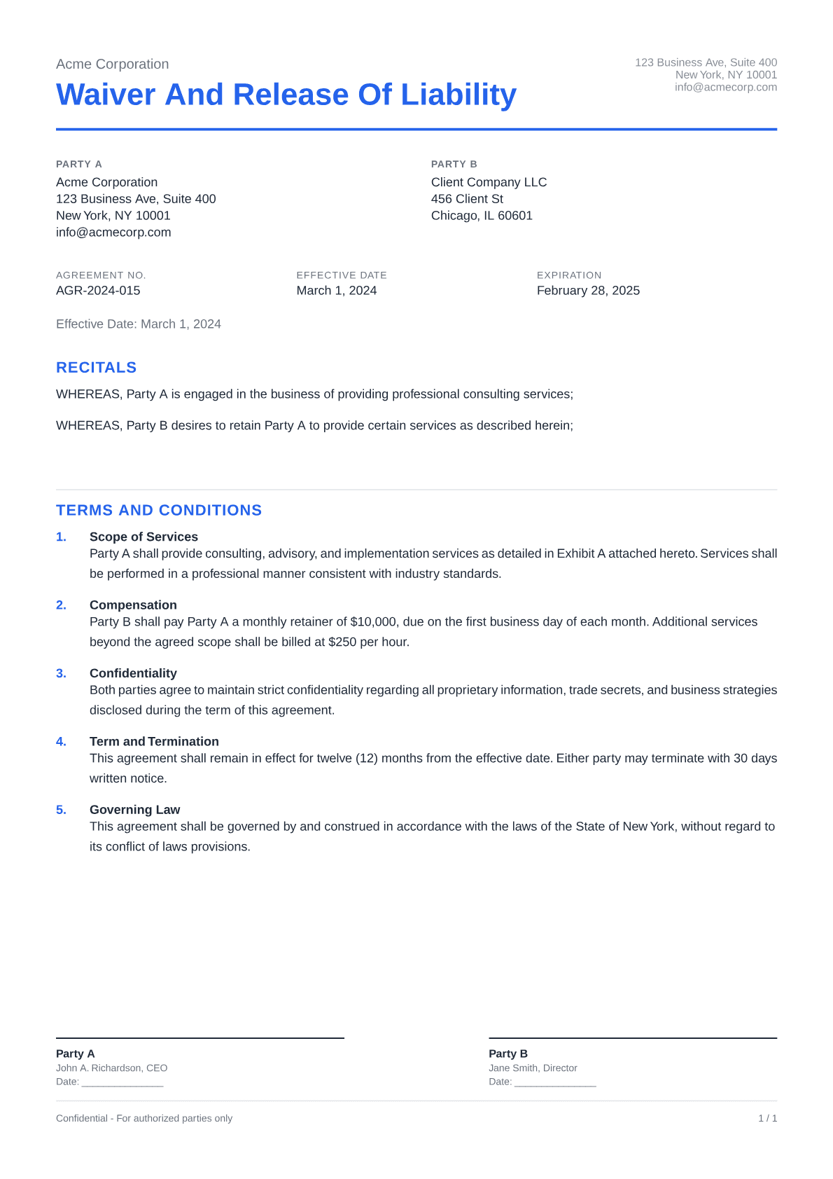 Waiver and Release of Liability - Clean theme