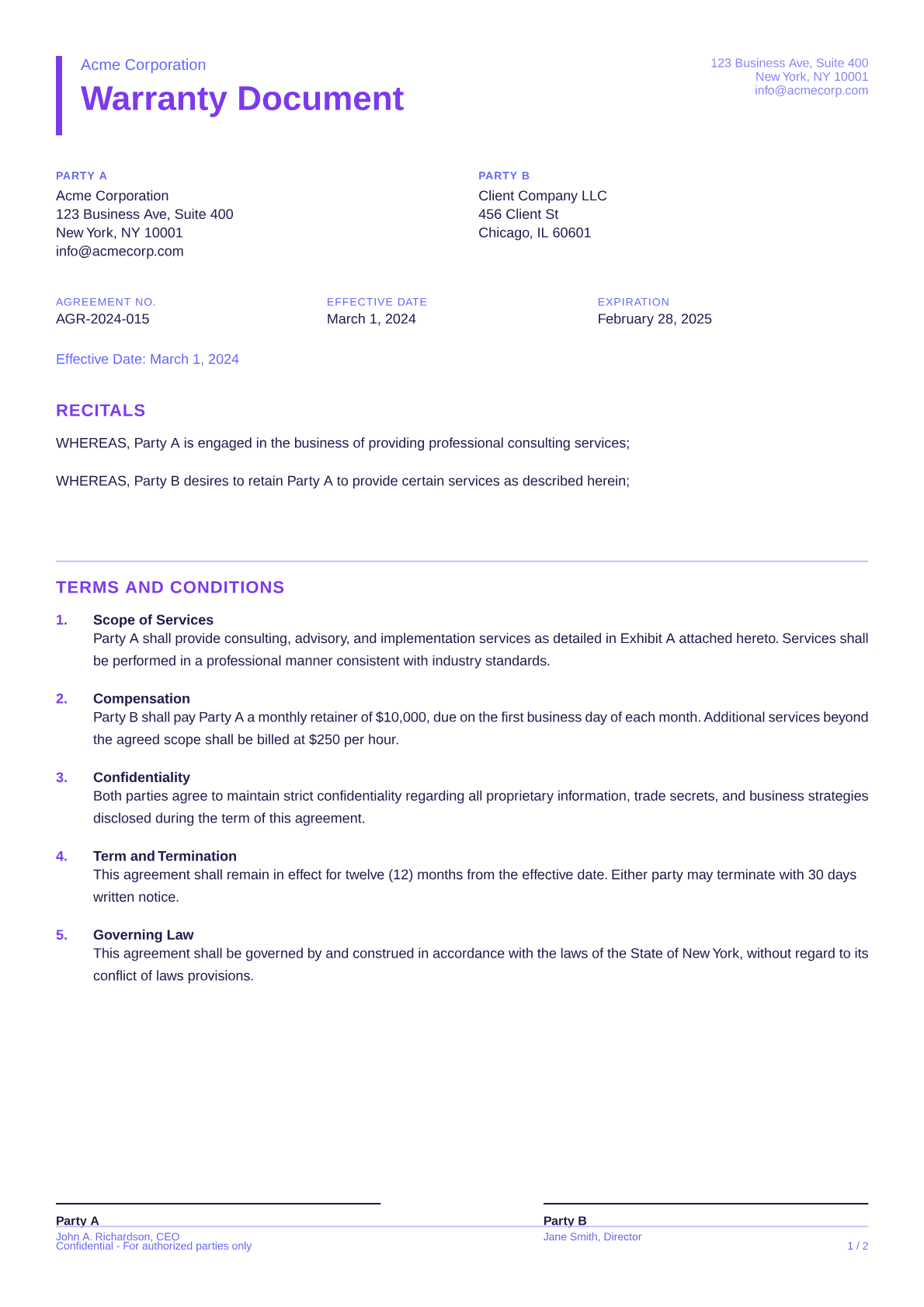 Warranty Document - Bold theme