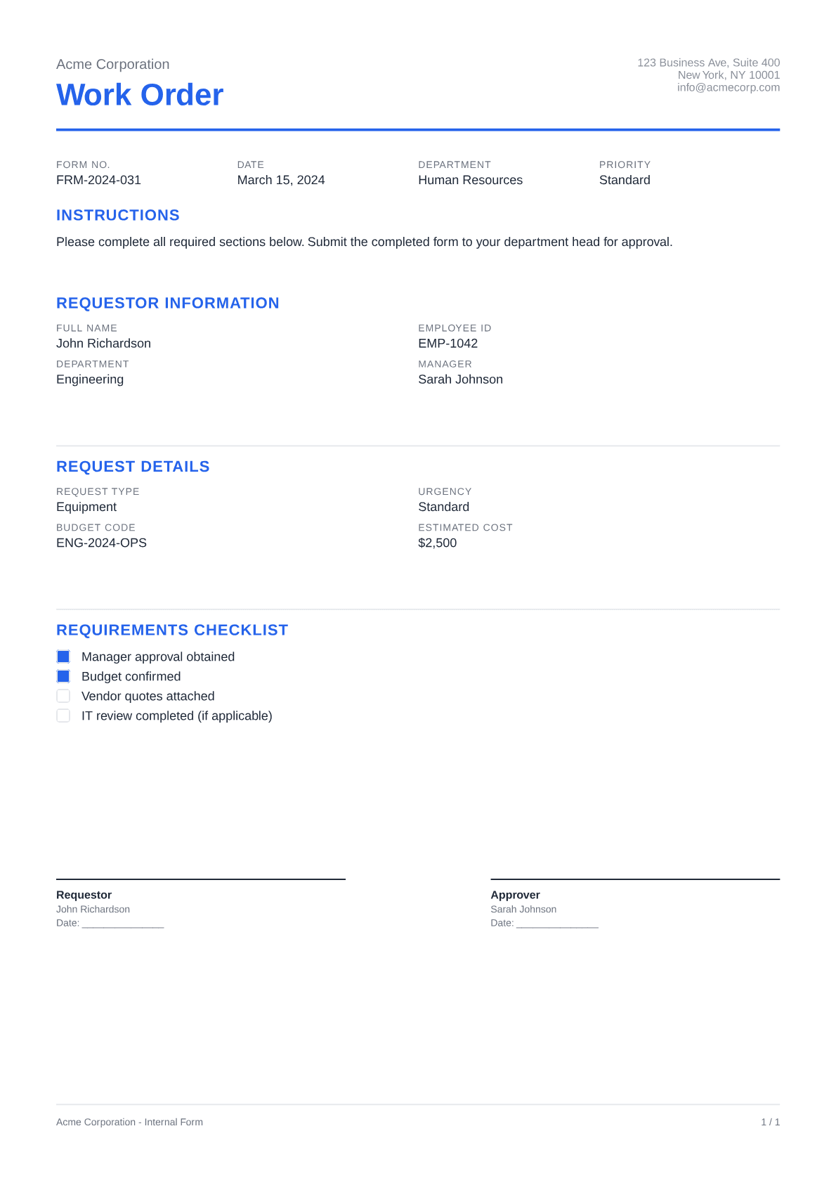 Work Order - Clean theme