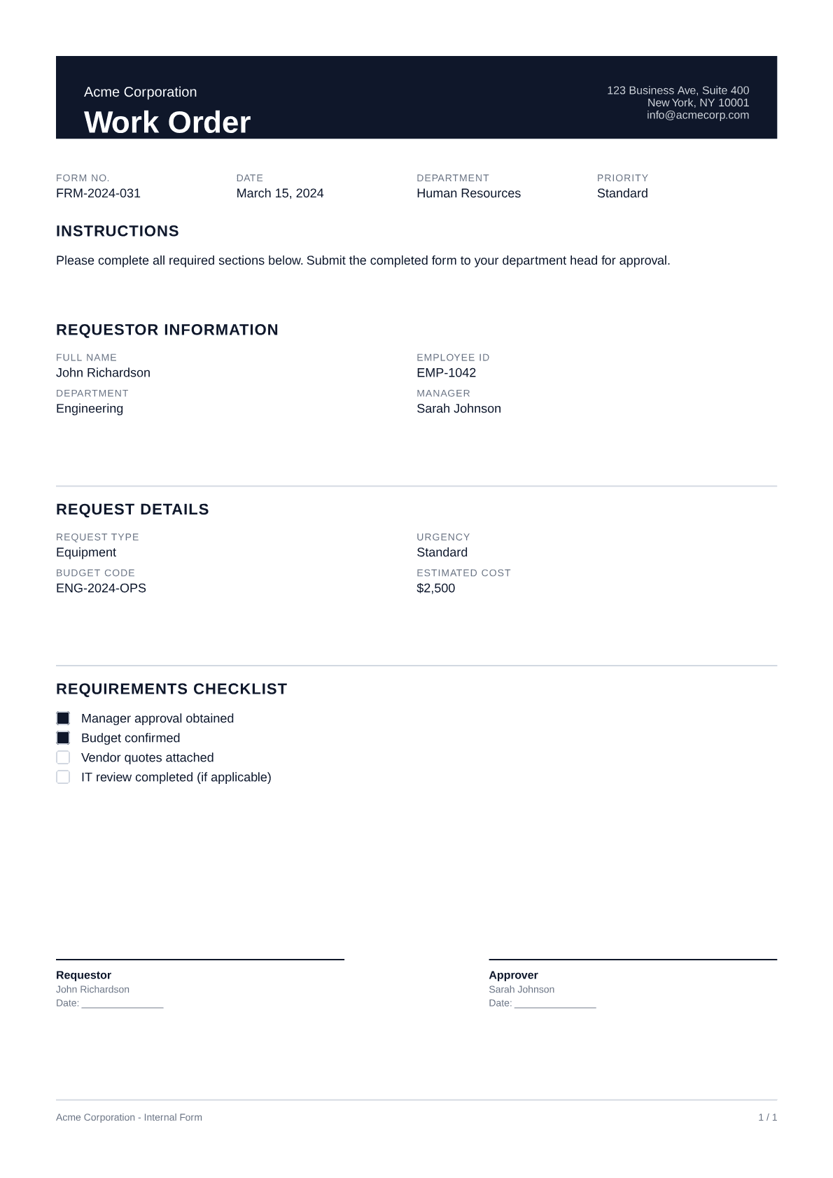 Work Order - Professional theme