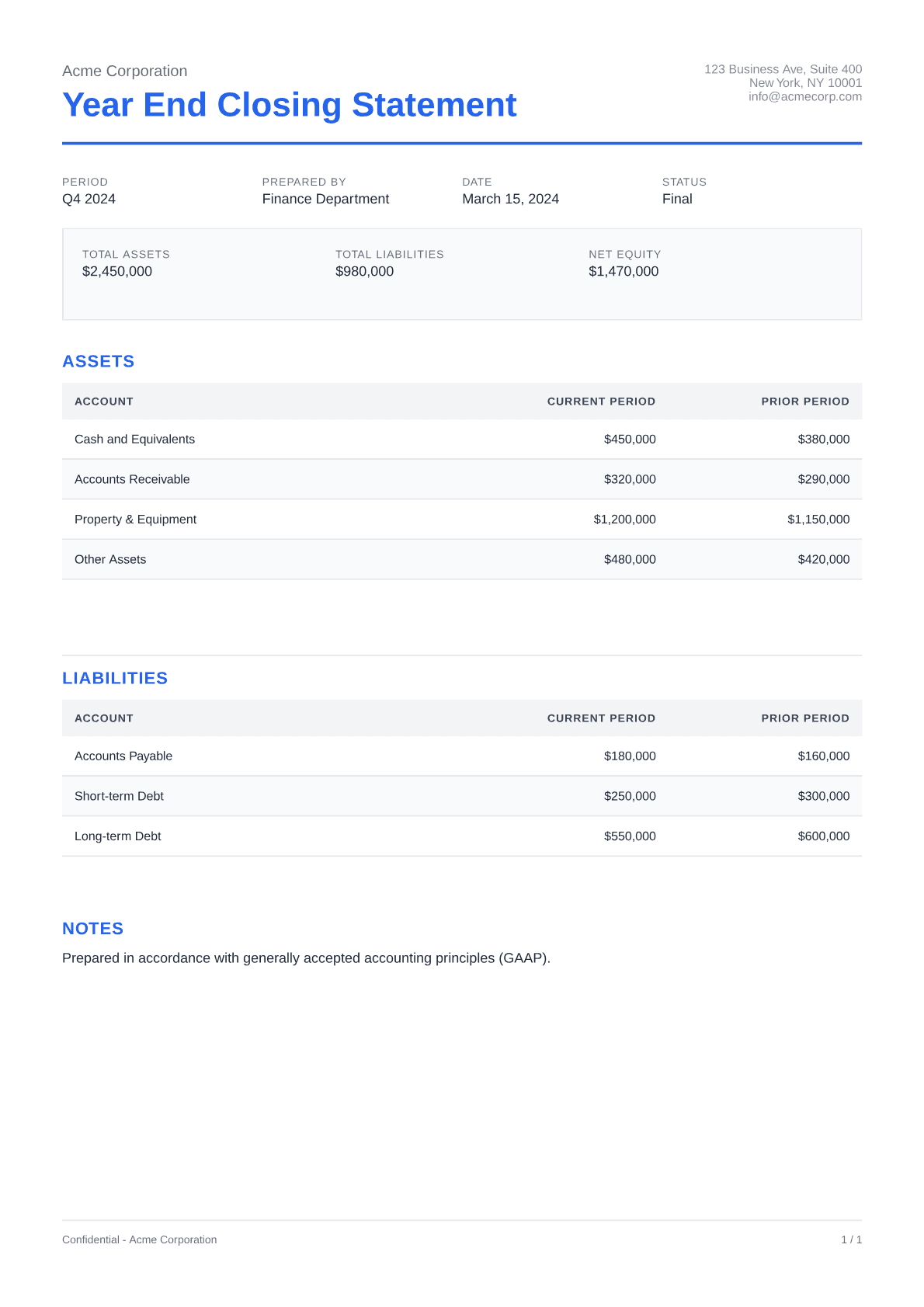 Year-End Closing Statement - Clean theme